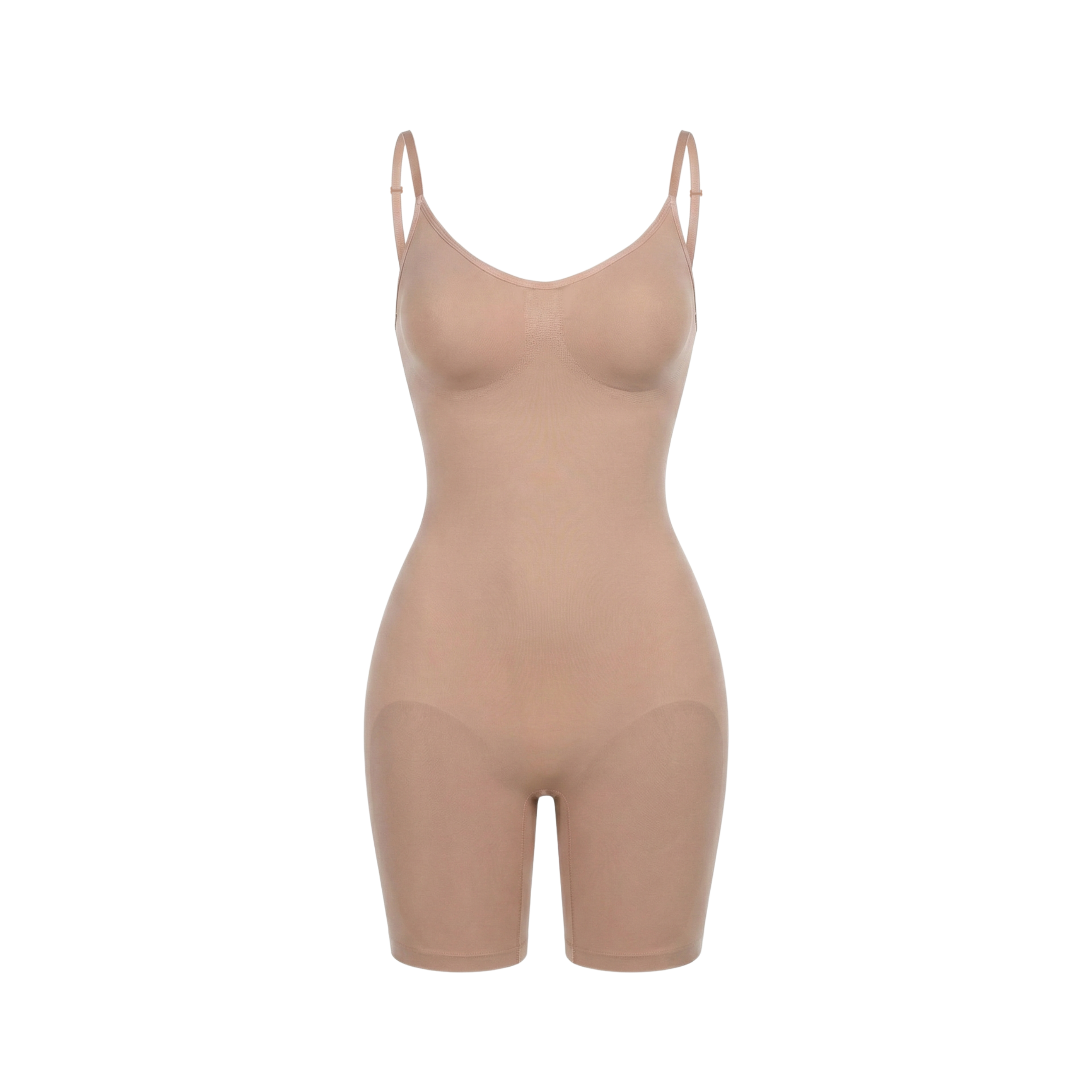 Beige shapewear bodysuit on a white background