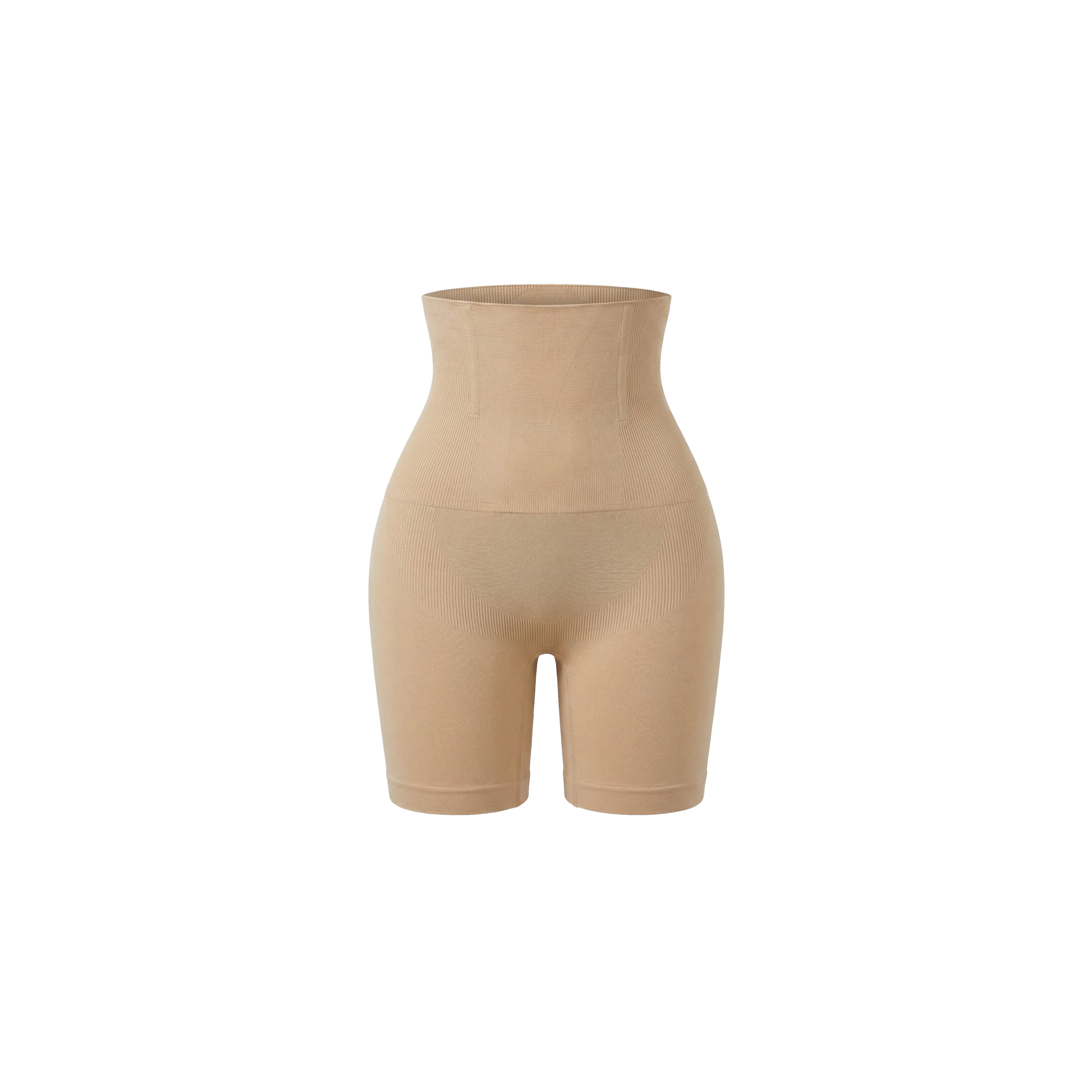 Beige shapewear shorts on a white background