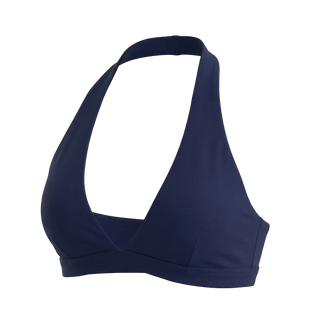 Navy blue sports bra on a light gray background