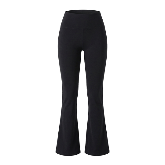 Black flared leggings on a white background
