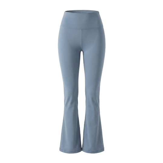 Blue flared leggings on a white background