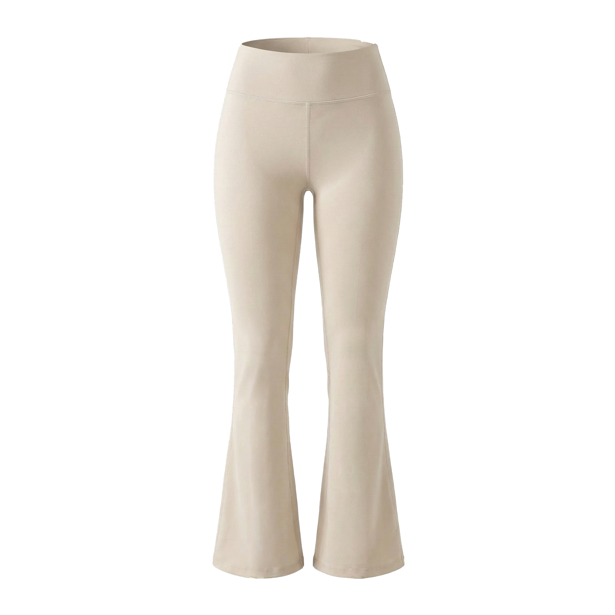 Cream flared leggings on a white background