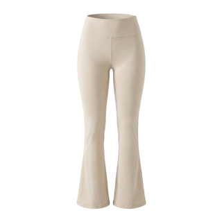 Cream flared leggings on a white background