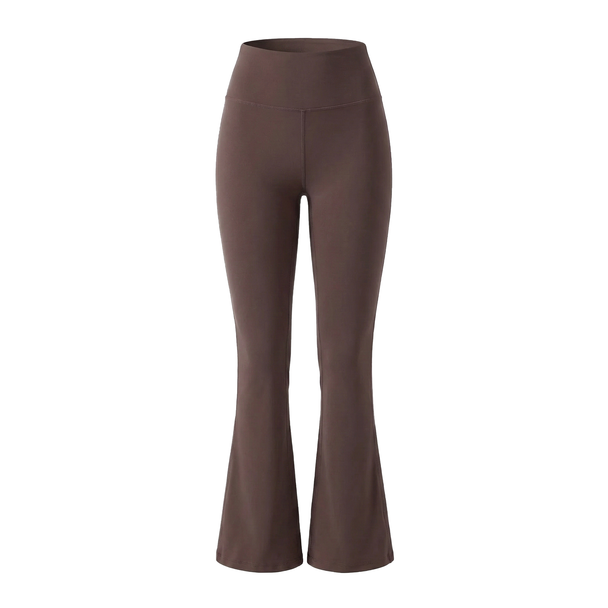 Brown flared leggings on a white background