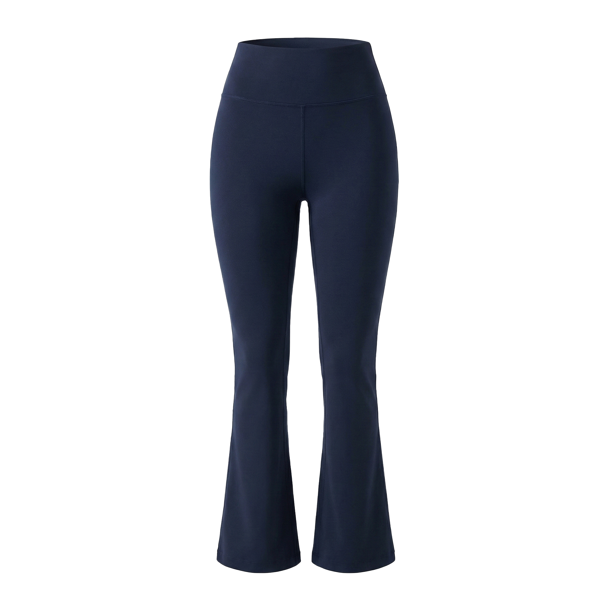 Navy blue flared leggings on a white background