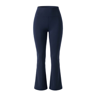 Navy blue flared leggings on a white background