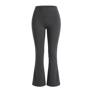 Dark gray flared leggings on a white background