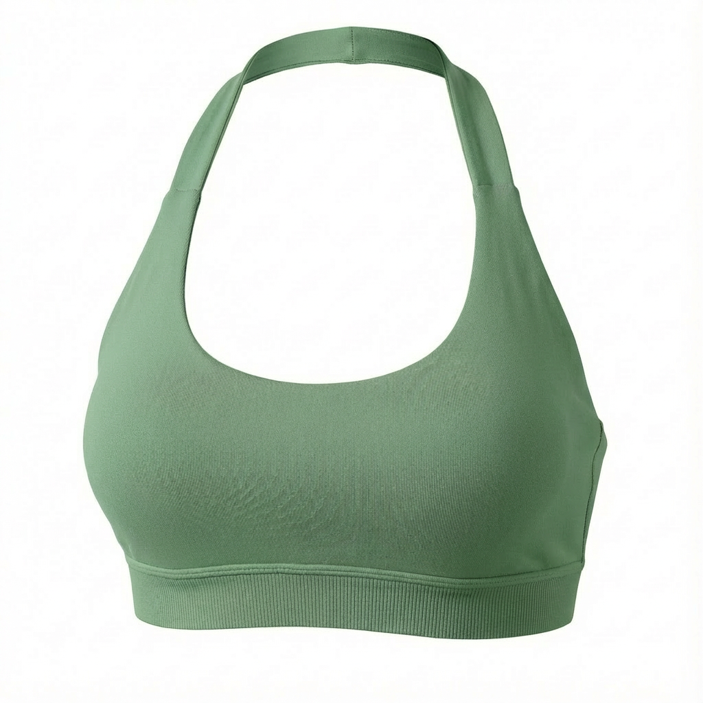 Green sports bra on a white background