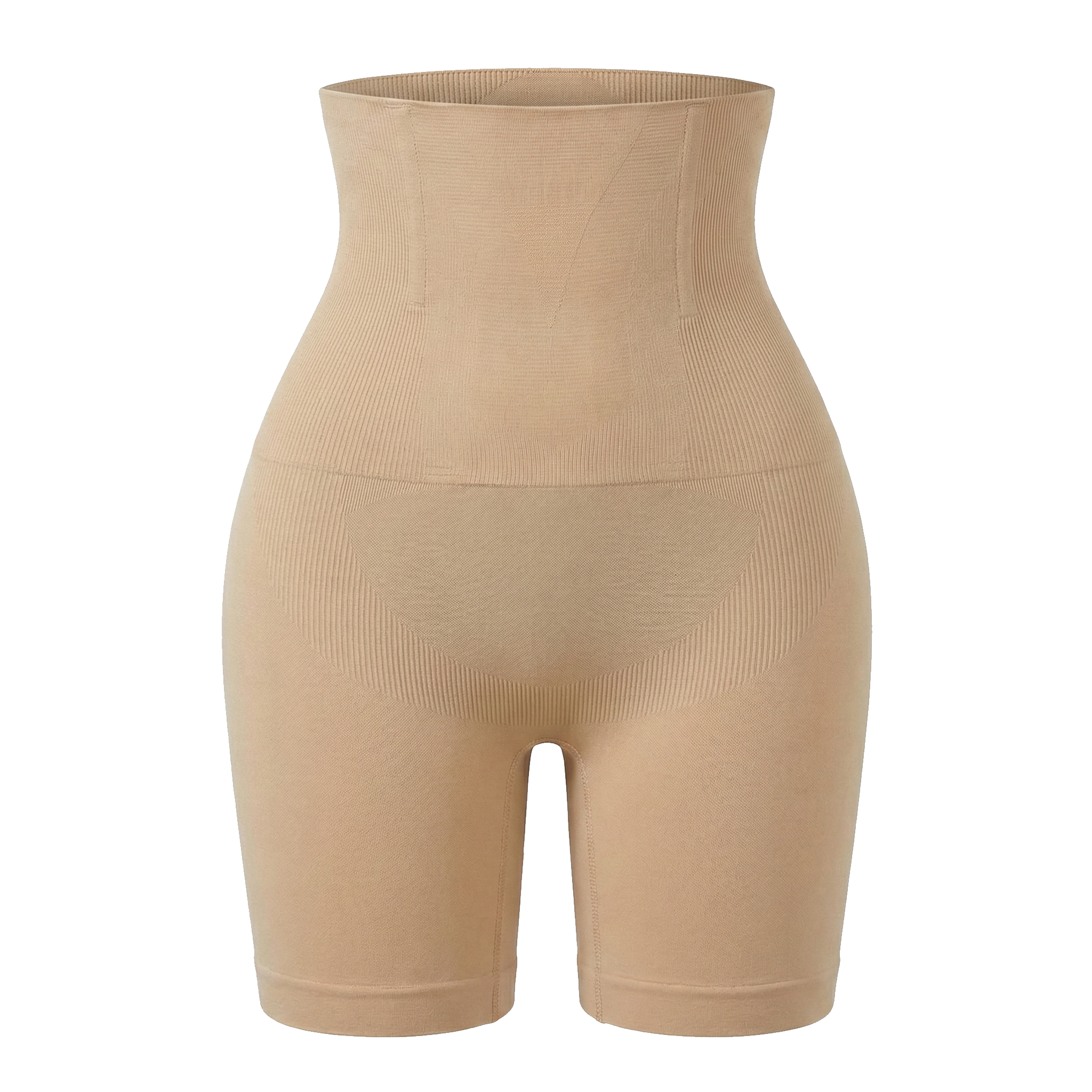 Beige shapewear shorts on a white background