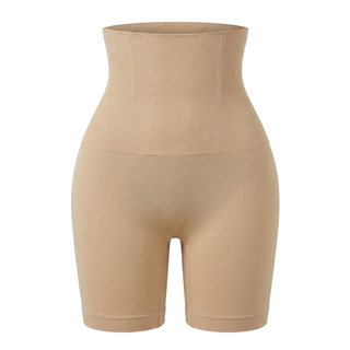 Beige shapewear shorts on a white background