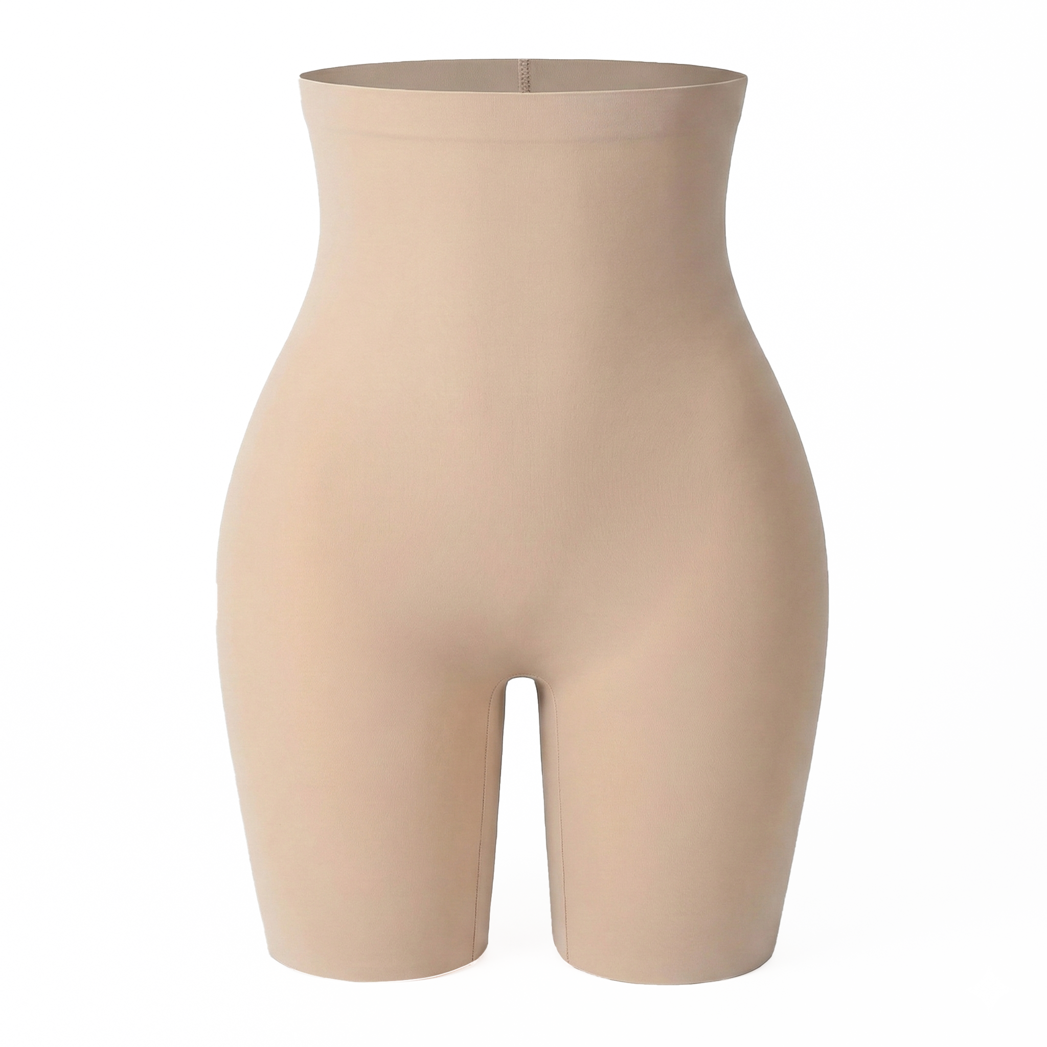 Beige shapewear shorts on a white background