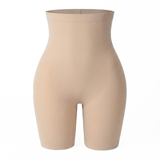 Beige shapewear shorts on a white background