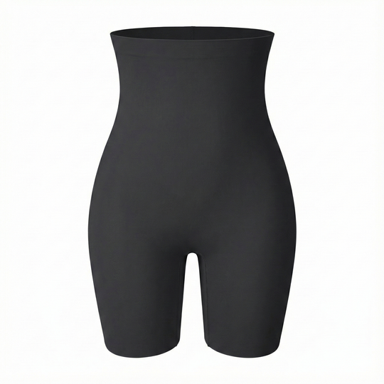 Black shapewear shorts on a white background