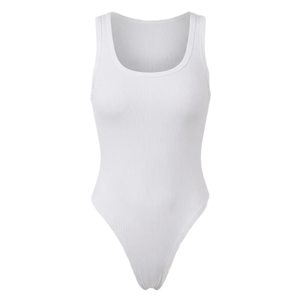 White bodysuit on a light gray background