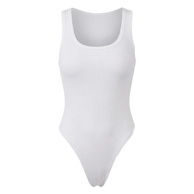White bodysuit on a light gray background