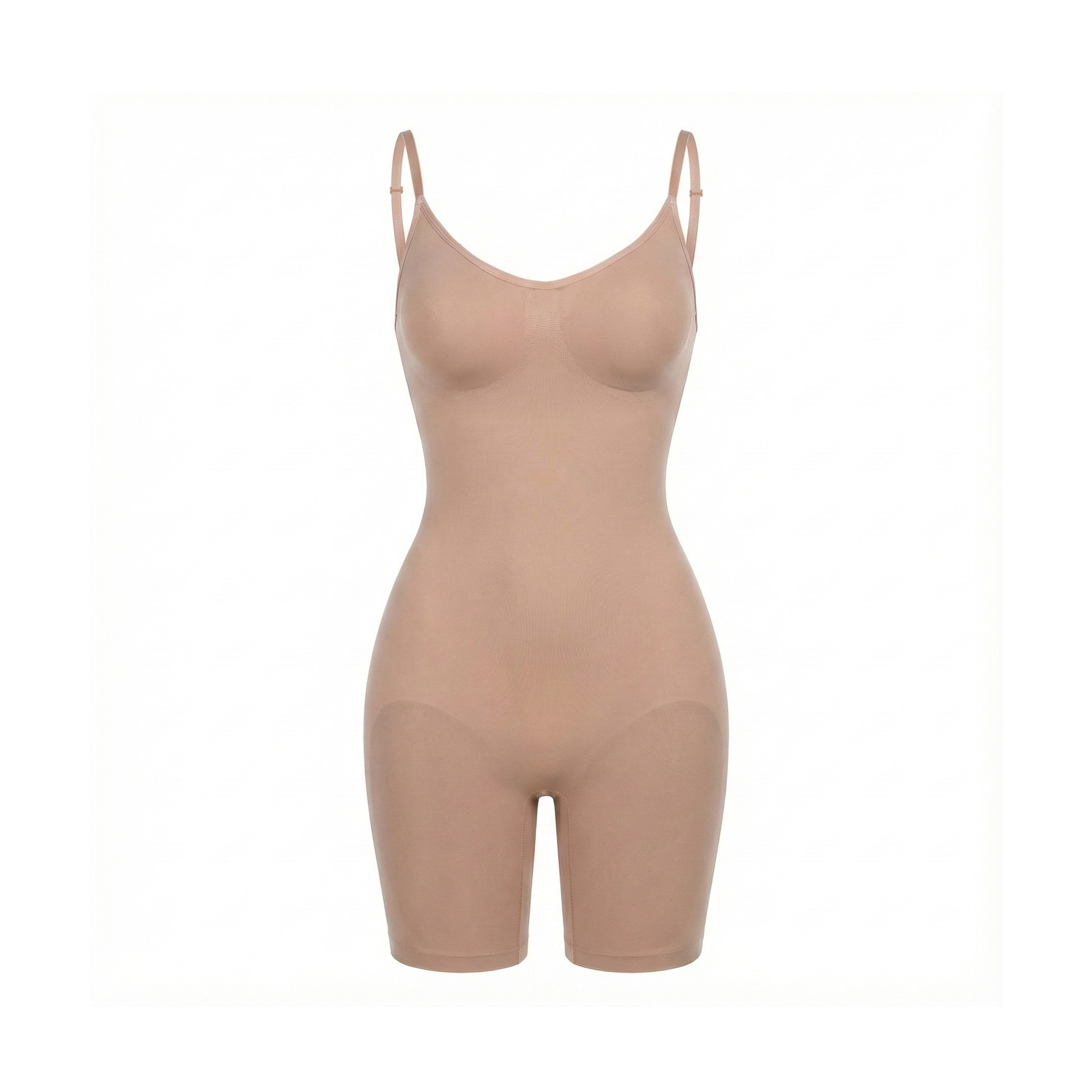 Beige shapewear bodysuit on a white background