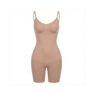 Beige shapewear bodysuit on a white background