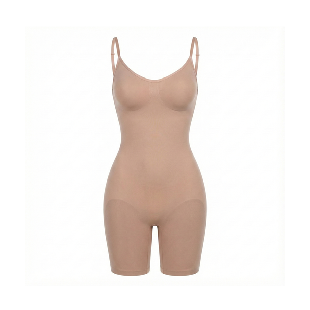 Beige shapewear bodysuit on a white background