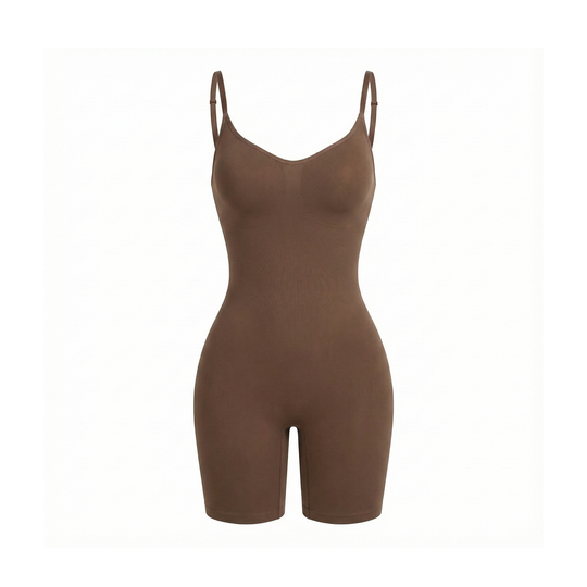 Brown bodysuit with thin straps on a white background