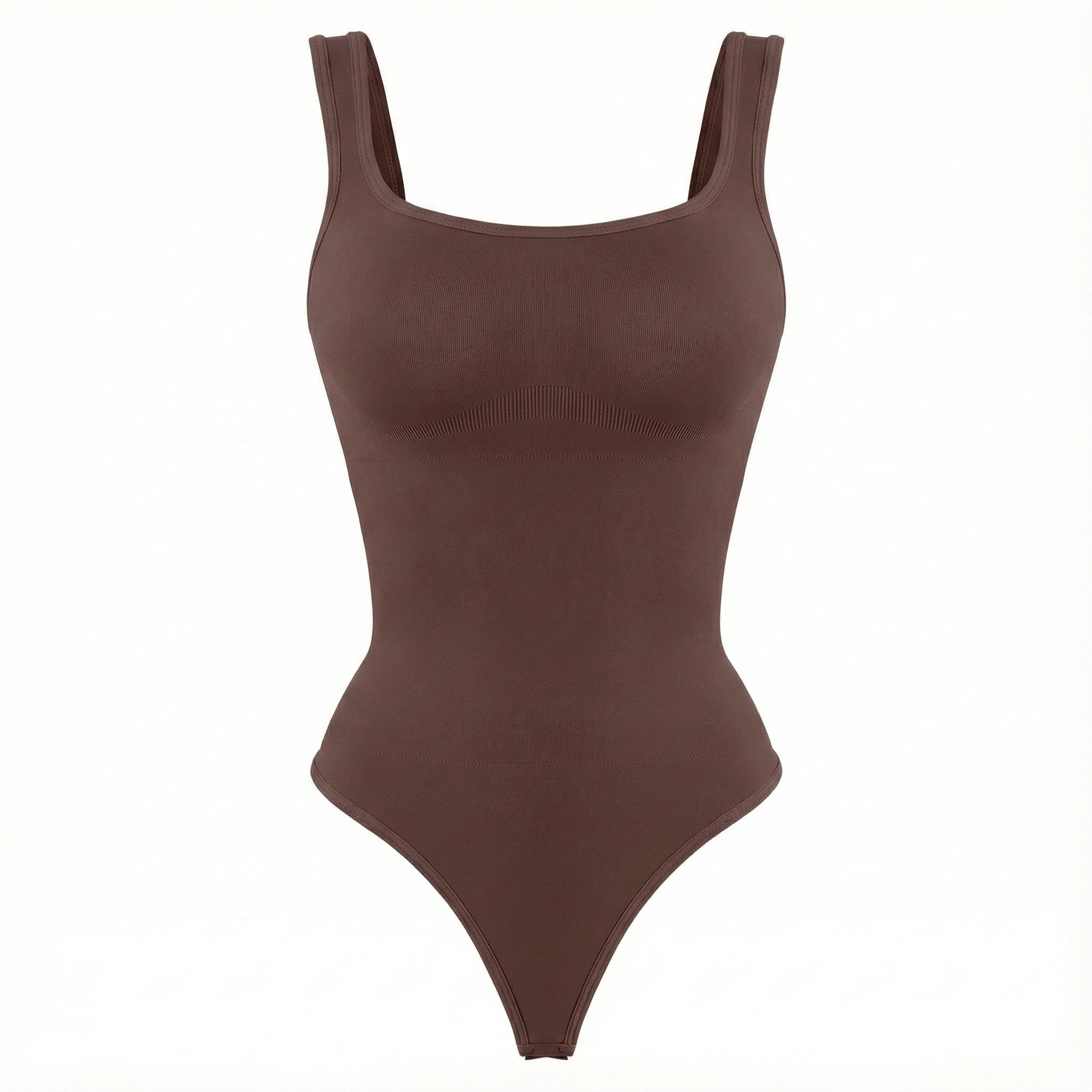 Brown thong bodysuit on a white background