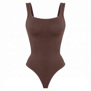 Brown thong bodysuit on a white background