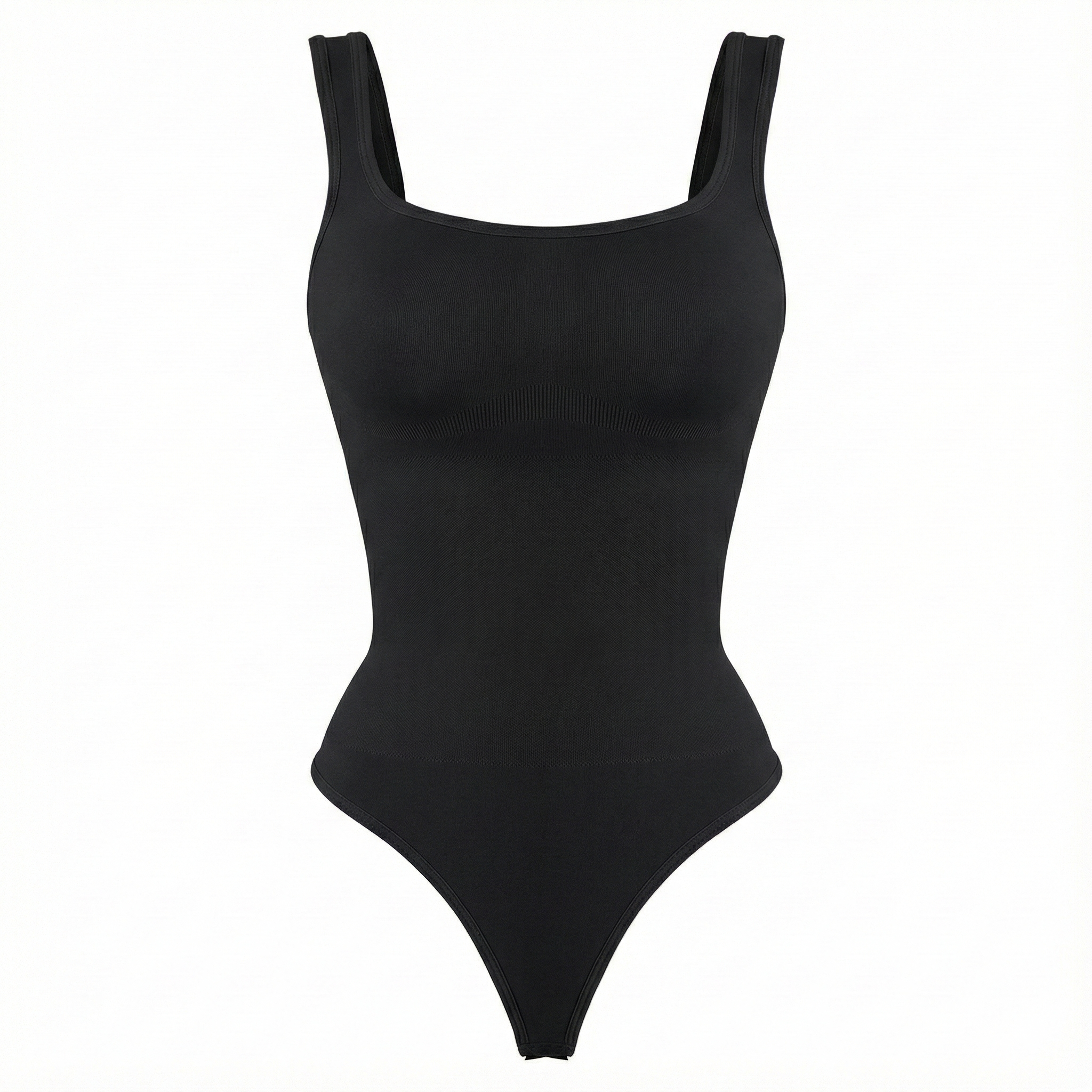 Black thong bodysuit on a white background