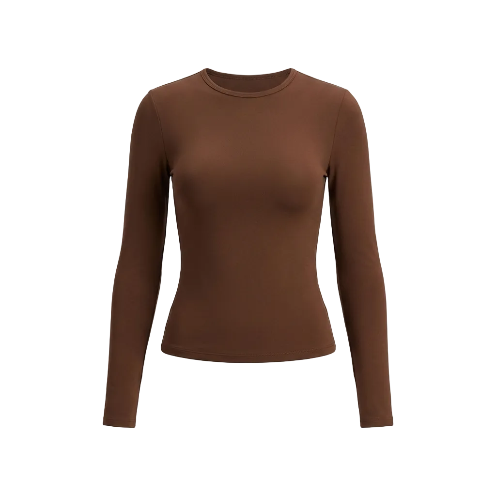 Brown long-sleeve shirt on a light gray background