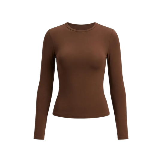 Brown long-sleeve shirt on a light gray background