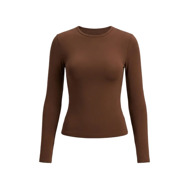 Brown long-sleeve shirt on a light gray background