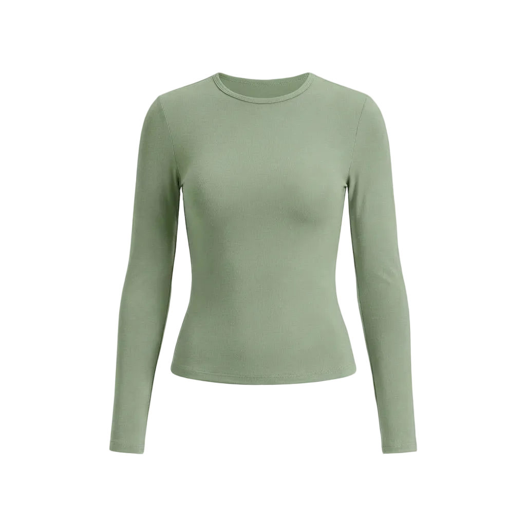 Green long-sleeve shirt on a white background