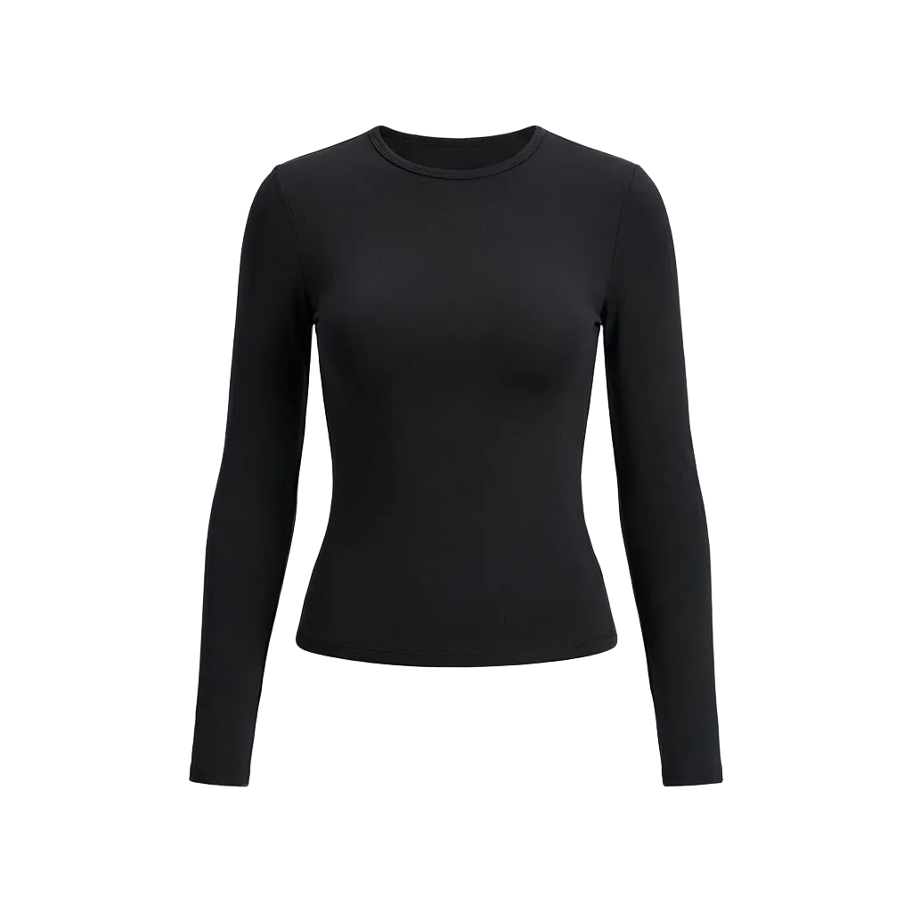 Black long-sleeve shirt on a light gray background