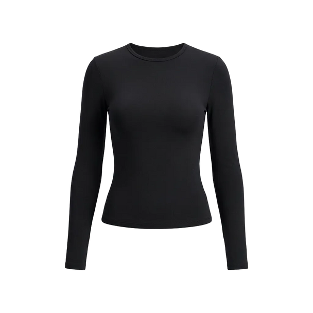 Black long-sleeve shirt on a light gray background