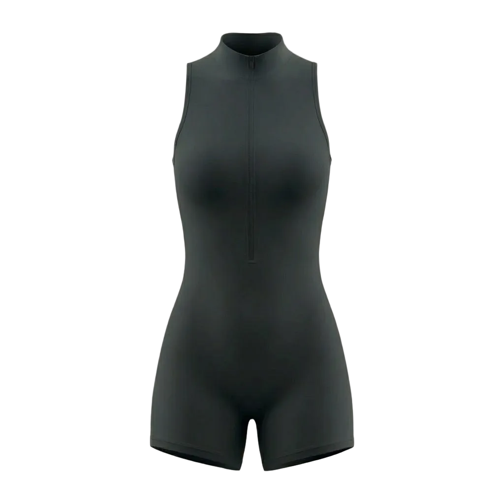 Black bodysuit on a beige background