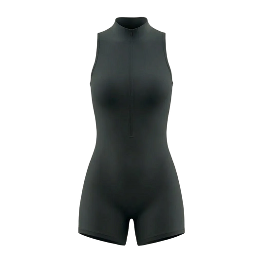 Black bodysuit on a beige background