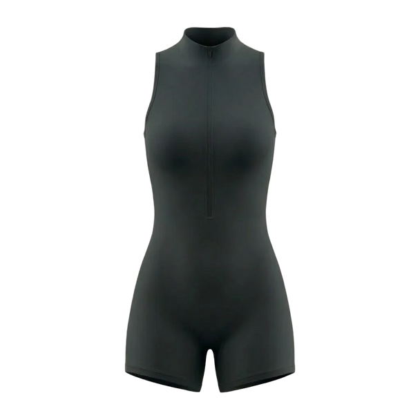 Black bodysuit on a beige background