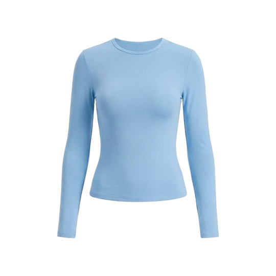 Light blue long-sleeve top on a white background