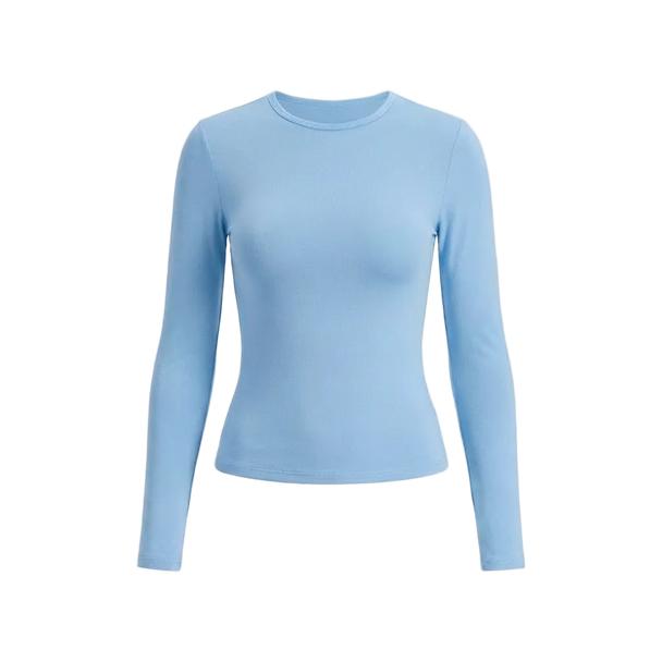 Light blue long-sleeve top on a white background
