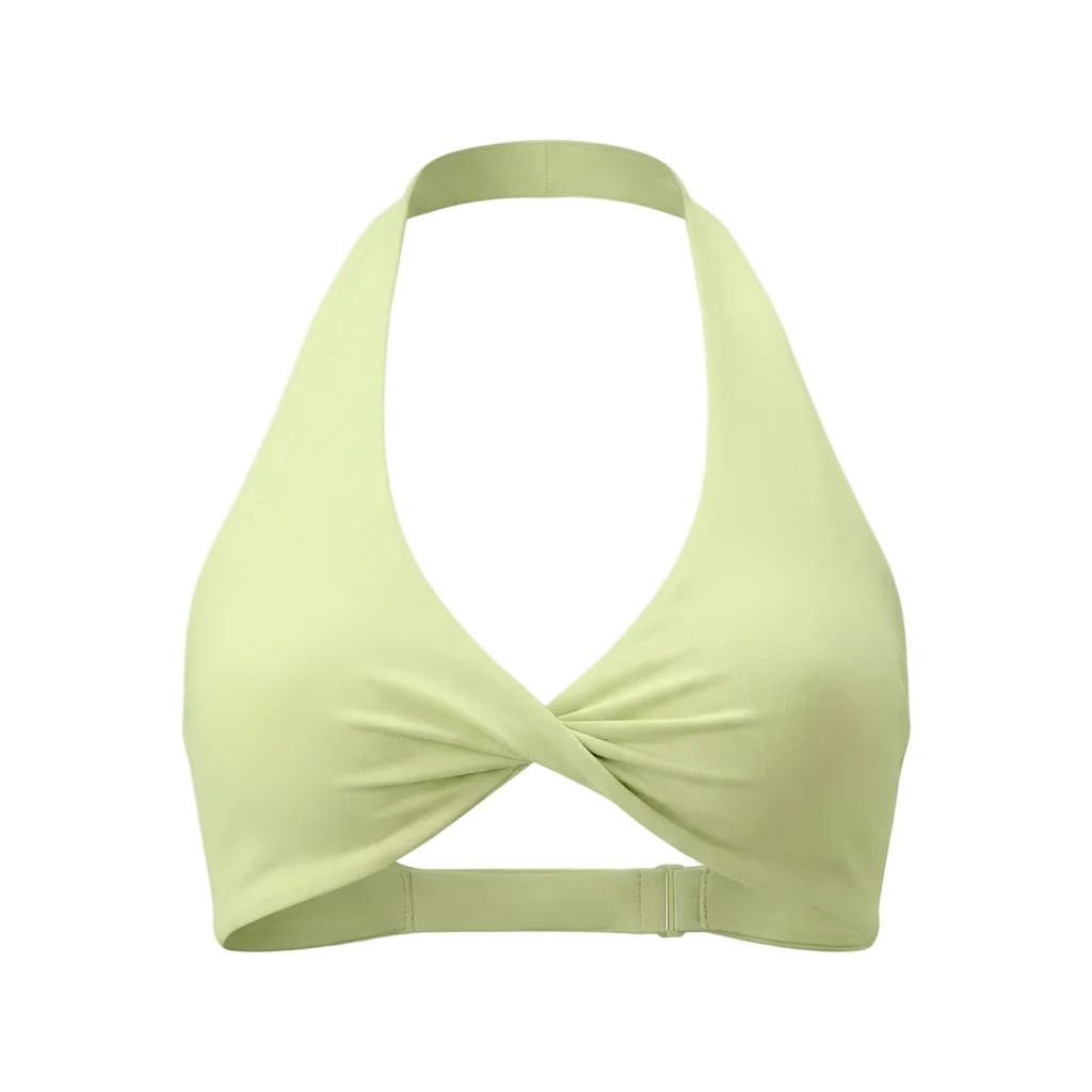 Light green bikini top on a light gray background