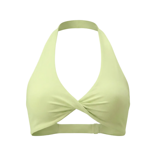 Light green bikini top on a light gray background