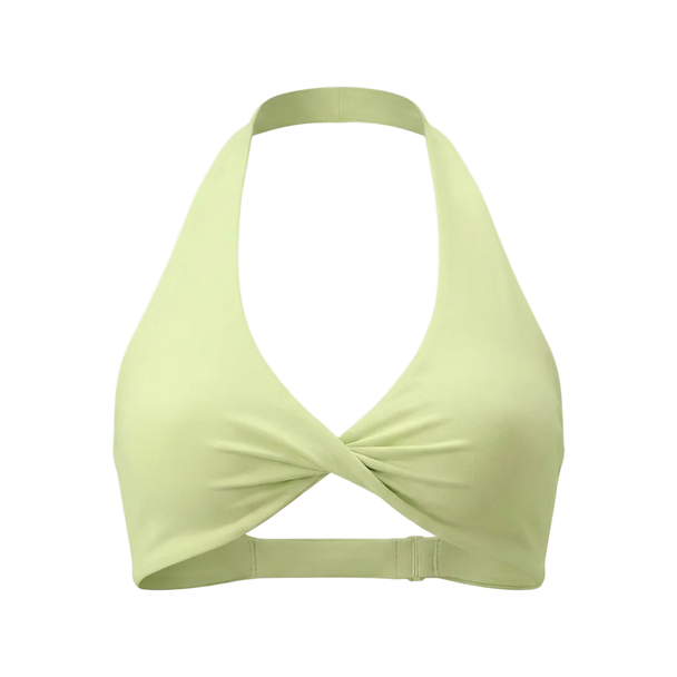 Light green bikini top on a light gray background
