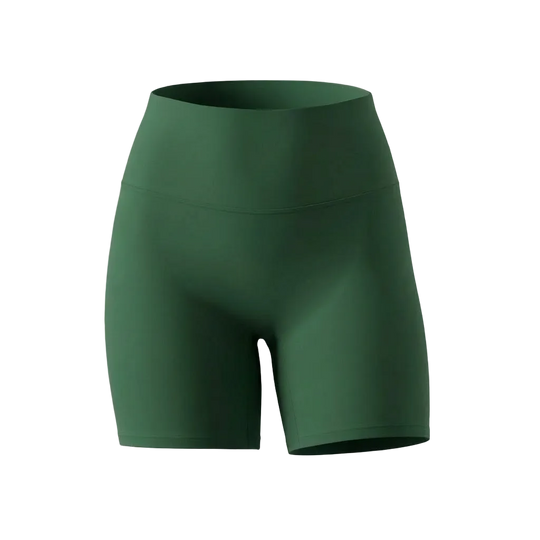 Green athletic shorts on a light gray background